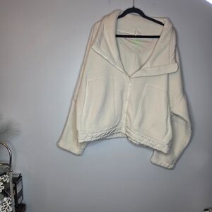 Free People Movement Cozy White Zip-Up Jacket, Oversized, XL